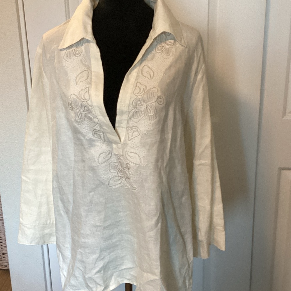 Anne Fontaine Chic Cream Embroidered/Beaded Blouse 46